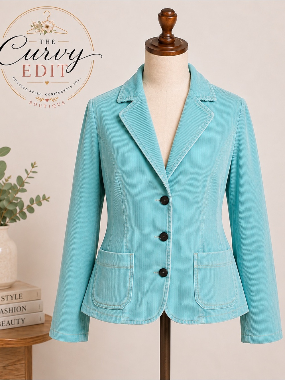 Mossimo Teal Corduroy Cropped Blazer Jacket XL Floral Lined Y2K